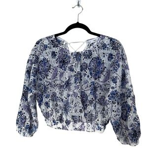 MNG (Mango) Floral Lace-Up Top | Size M (US 6)
